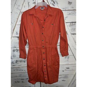 Vintage FADS Denim Dress Jean Button Front Coral Pink  80s 90s Retro Large